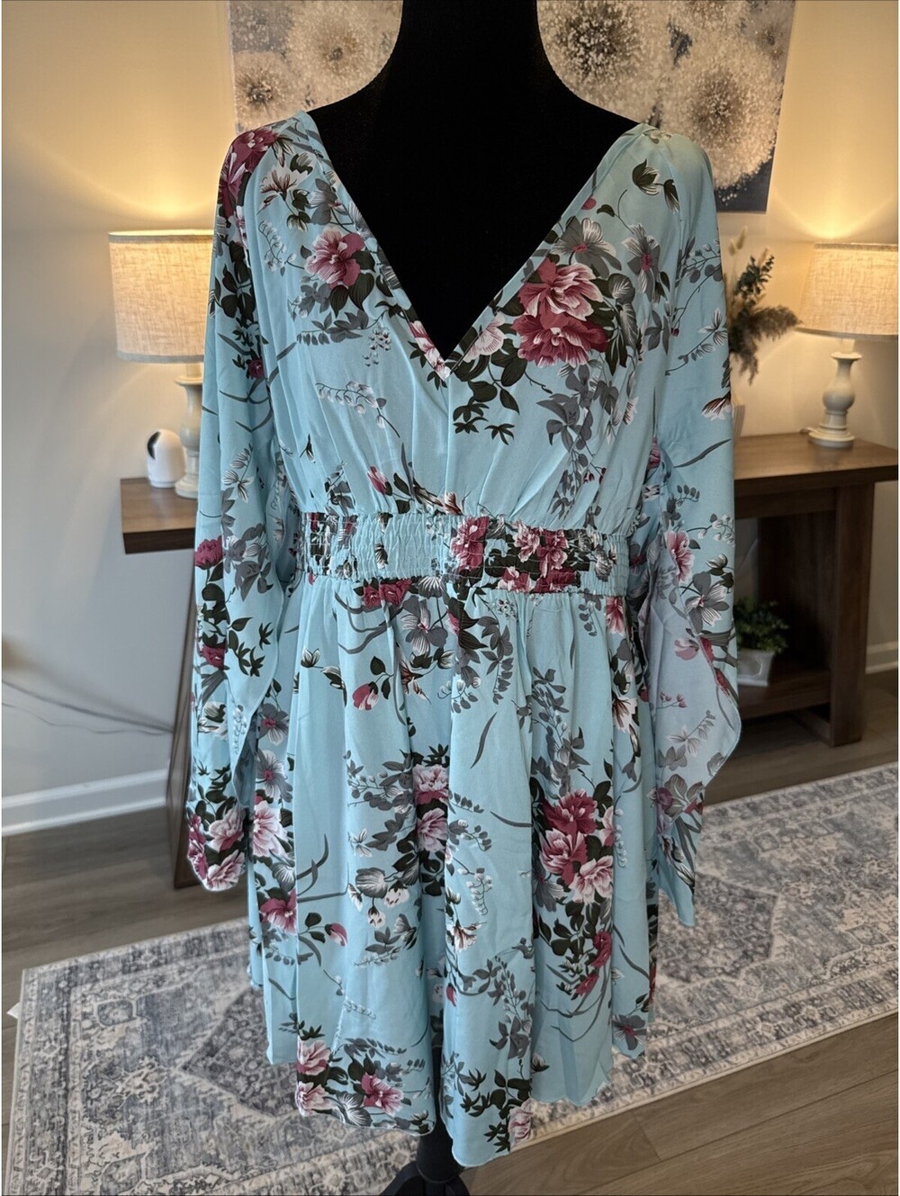 SHEIN Blue/pink Dress Split Sleeves V Neck Size 1X